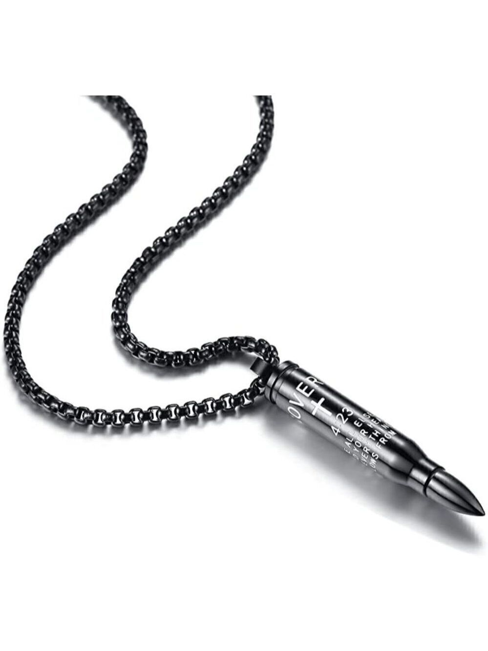 BIBLE verse proverb 4:23 stainless steel 22" chain cross bullet pendant necklace